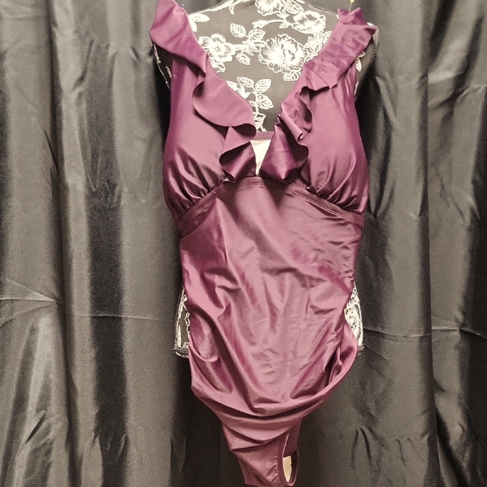 Elegant Maroon Ruffled Women's Bodysuit